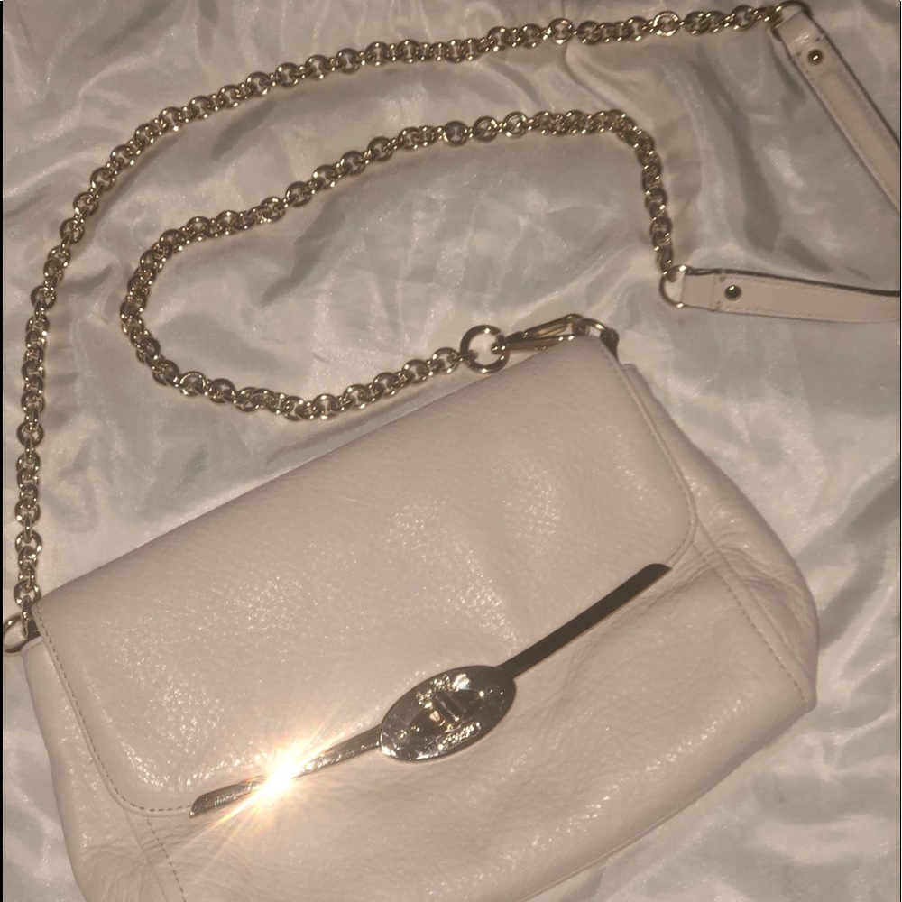 Authentic Coach Madison white leather/cream satin  crossbody/converts 2 clutch